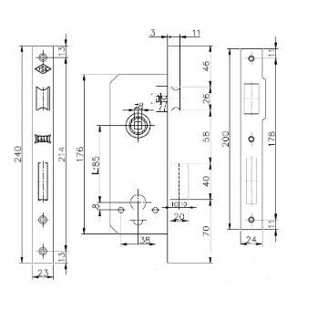 KALE 152/R 60mm W/B б/о б/накл.латунь б/мех.секр Замок врезной б/руч (20)