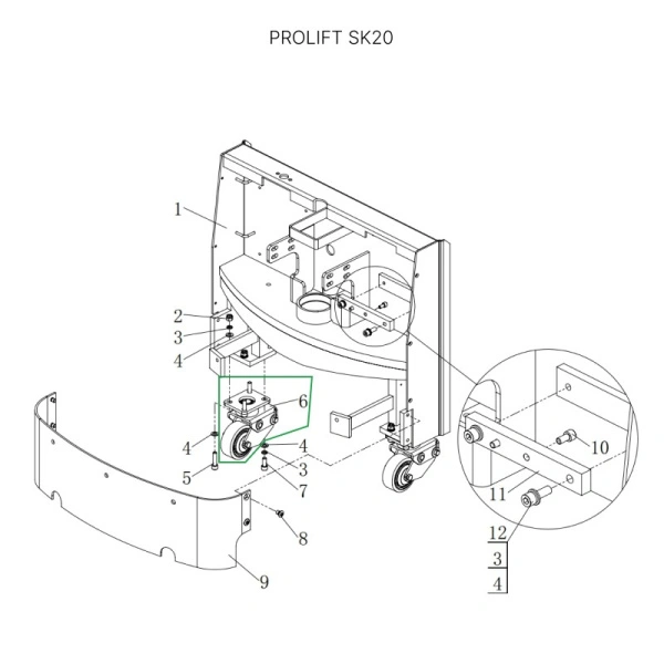 Опорное колесо в сборе с поворотной опорой для тележек SK20