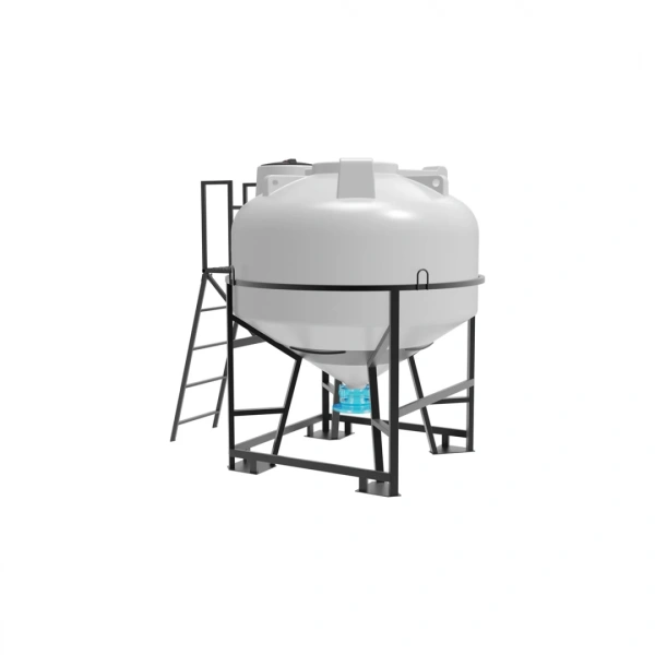 Емкость ЦКТ 3000 л с патрубком 160мм с фланцем под плотность до 1,5 г/см³ белая в обрешетке с лестницей